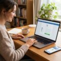 Person bruger buy now pay later ved online betaling på laptop og telefon