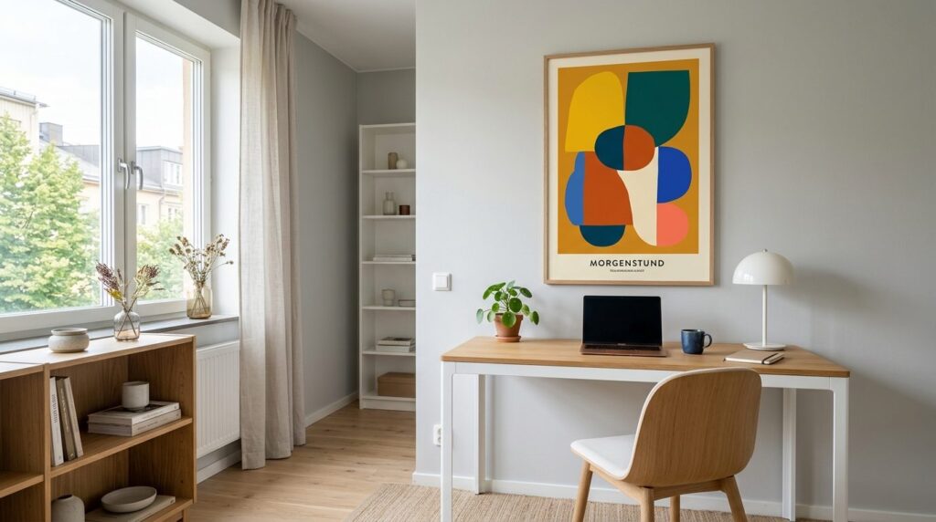 Contemporary Scandinavian home office with a single statemen