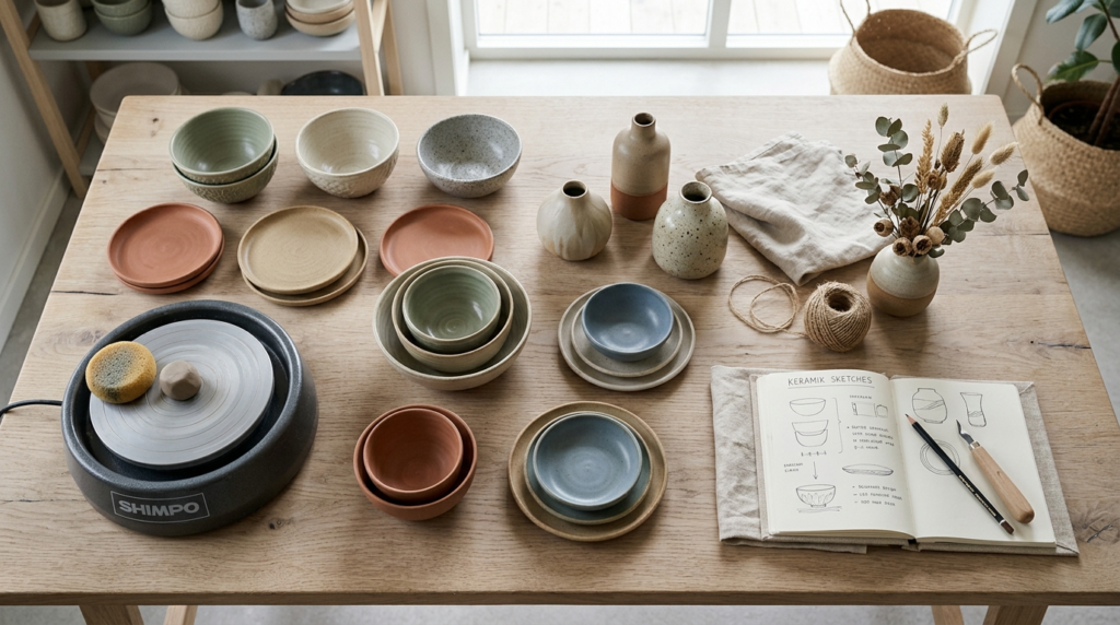 Serene overhead flat lay composition of finished handmade ce