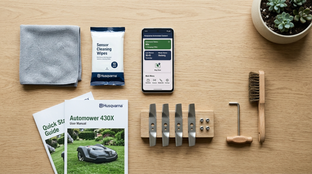 Overhead flat-lay photography of spring garden maintenance p