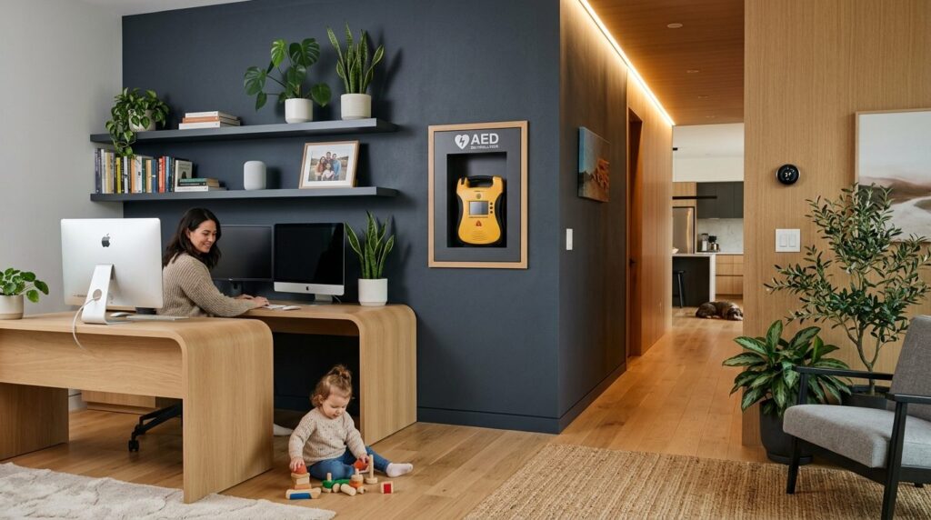 Stylish home office or hallway corner featuring an integrate
