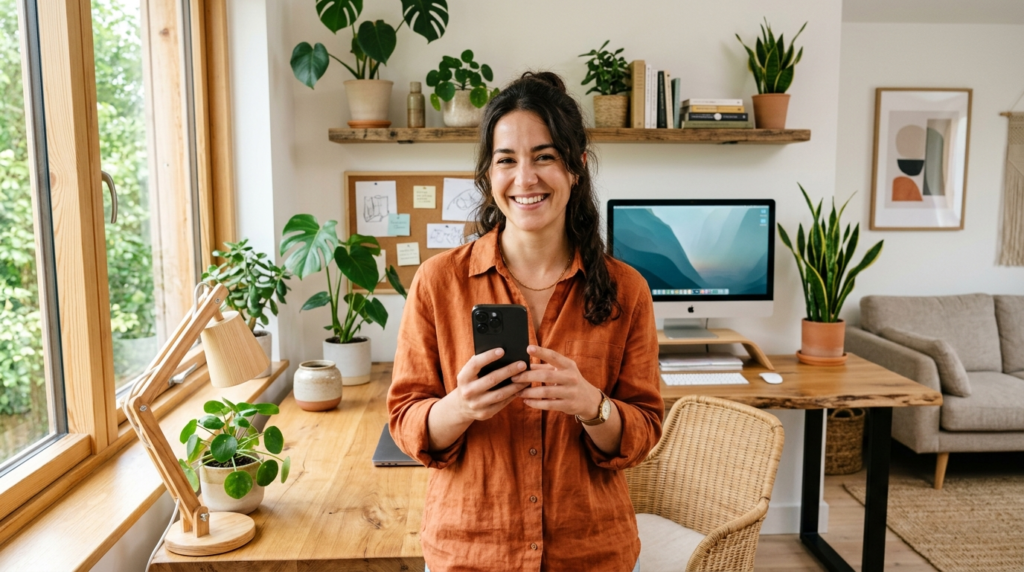 Lifestyle photograph of a young professional holding a repai